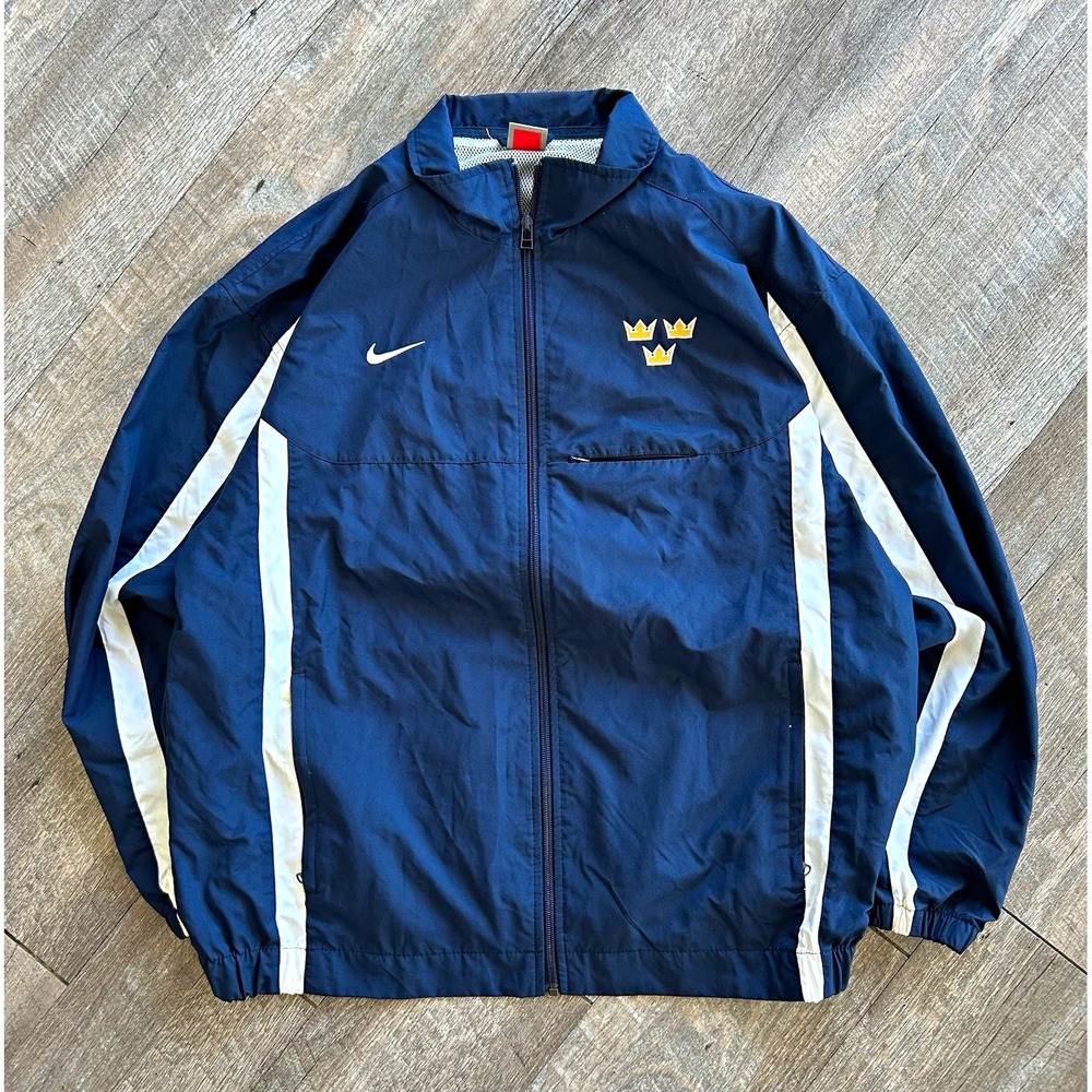 Y2K Nike Sweden National Hockey Team (Tre Kronor) Blue Windbreaker Track Jacket